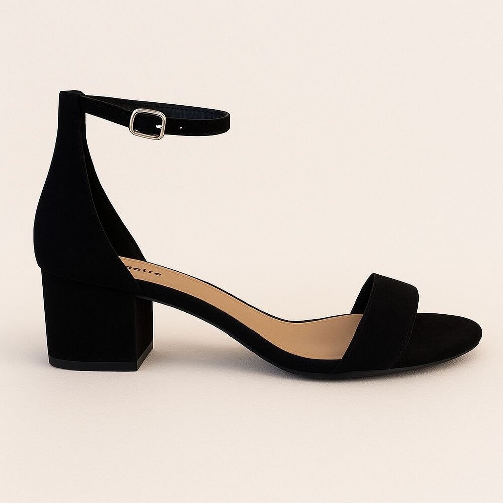 Y Not Black Open Toe Sandals Ankle Strap Block Heel Womens 7.5 Dress Casual Shoe
